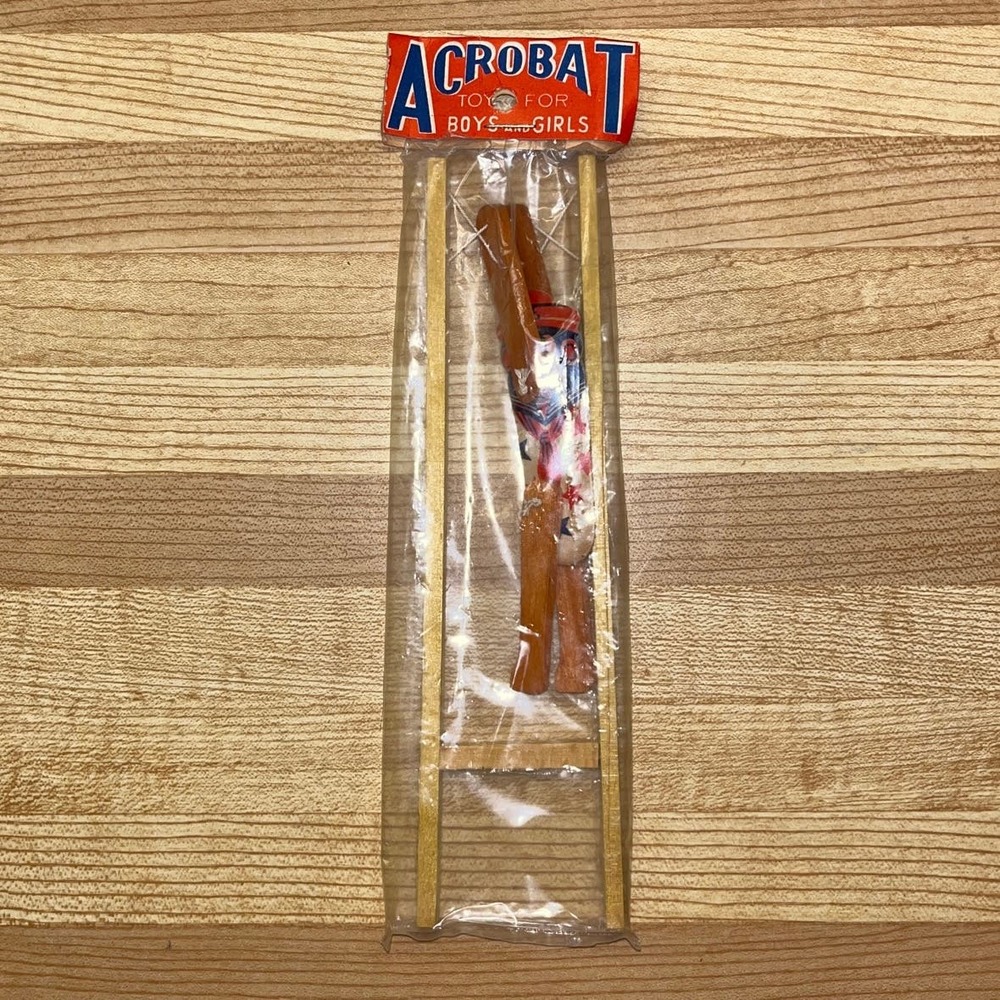 Vintage Japanese Wooden Toy Navy Seal Acrobat On String New In Package